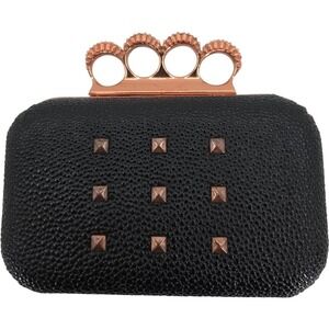 Rihanna Rogue Black Rose Gold Colored Hardware Studded Accent Clutch Bag